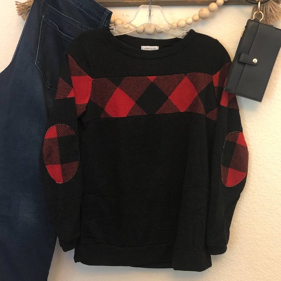 NWT!!  Red & Black Plaid Top with Elbow Patches - Picture 4 of 8